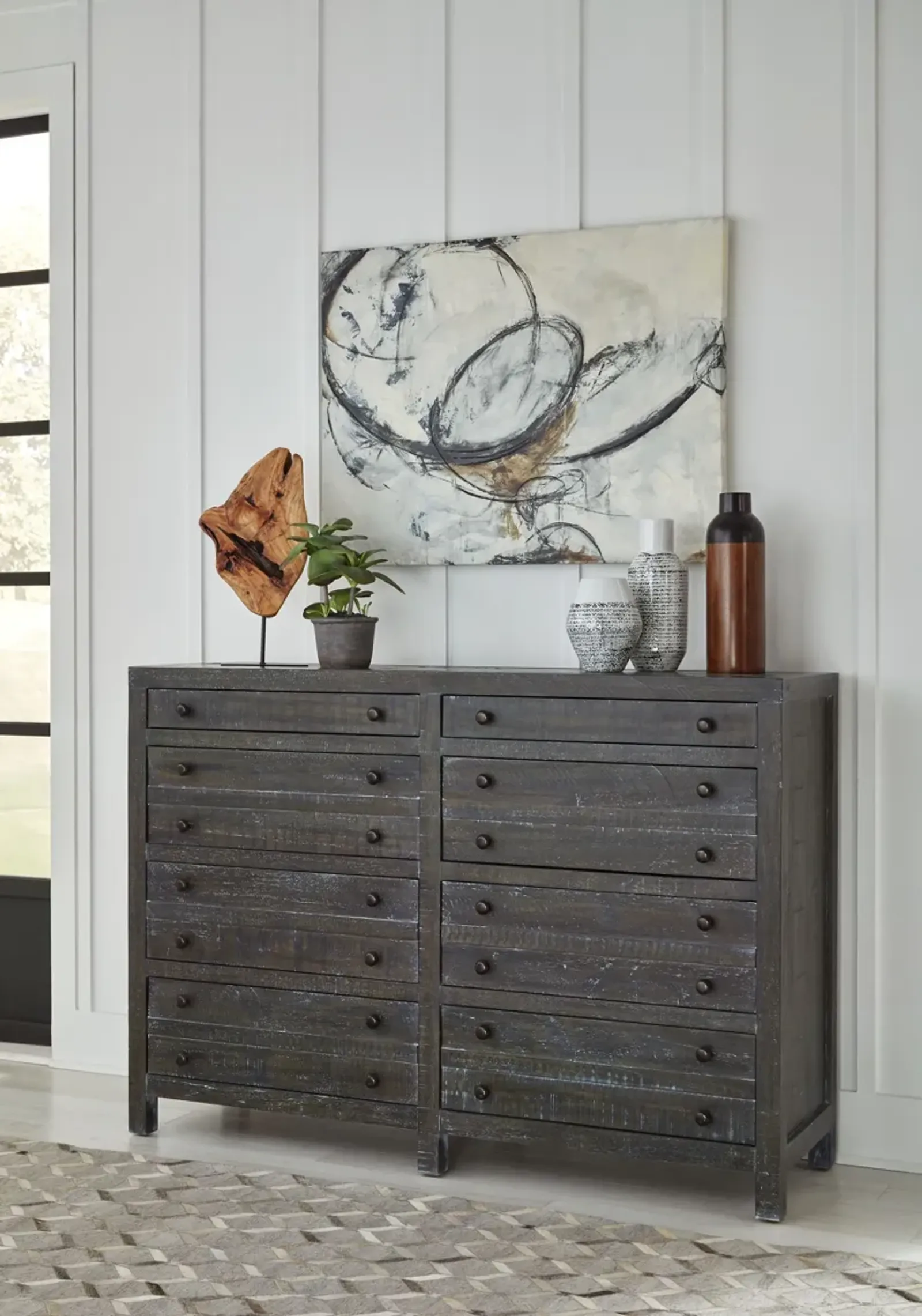 Townsend Solid Wood Eight Drawer Dresser in Gunmetal (2024)