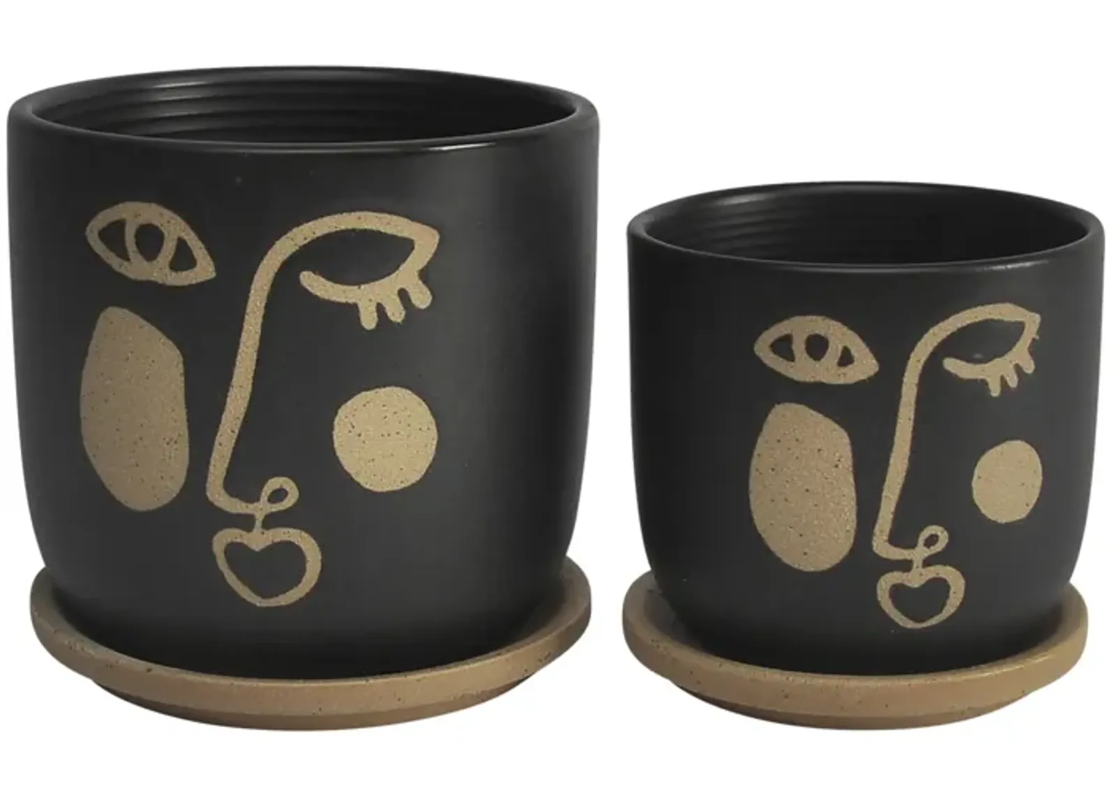 S/2 5/6" Funky Face Planter W/ Saucer, Black