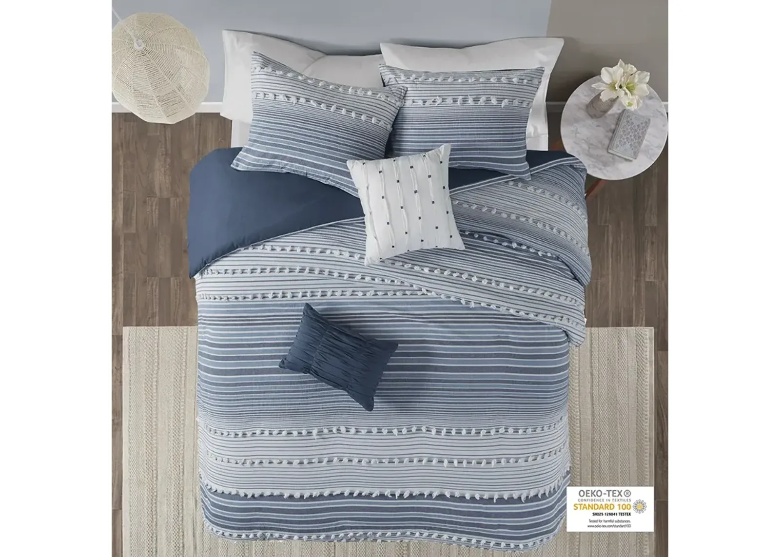 Urban Habitat Calum Navy Cotton Jacquard Duvet Cover Set