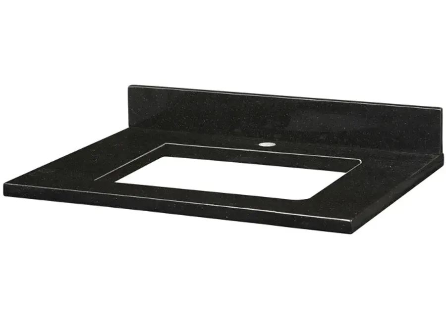 Stone Top - 25-inch for Rectangular Undermount Sink - Black Granite with Single Faucet Hole