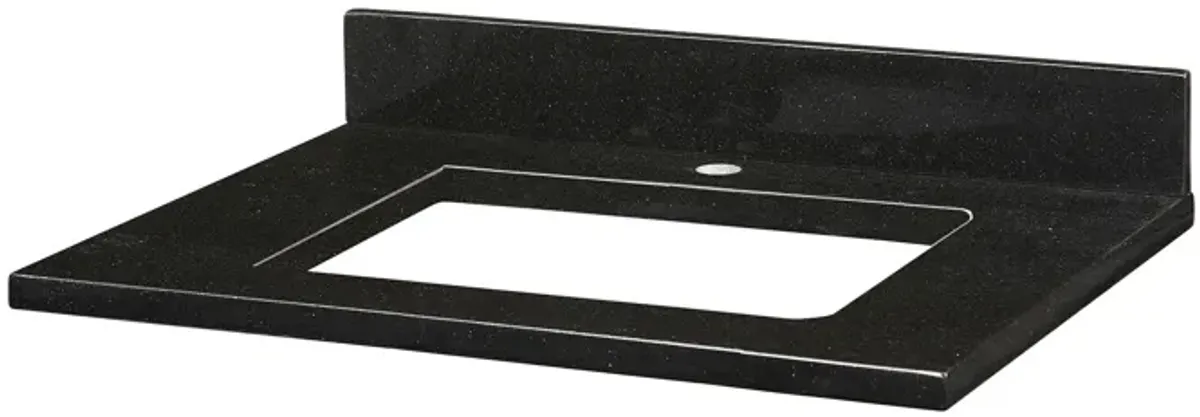 Stone Top - 25-inch for Rectangular Undermount Sink - Black Granite with Single Faucet Hole