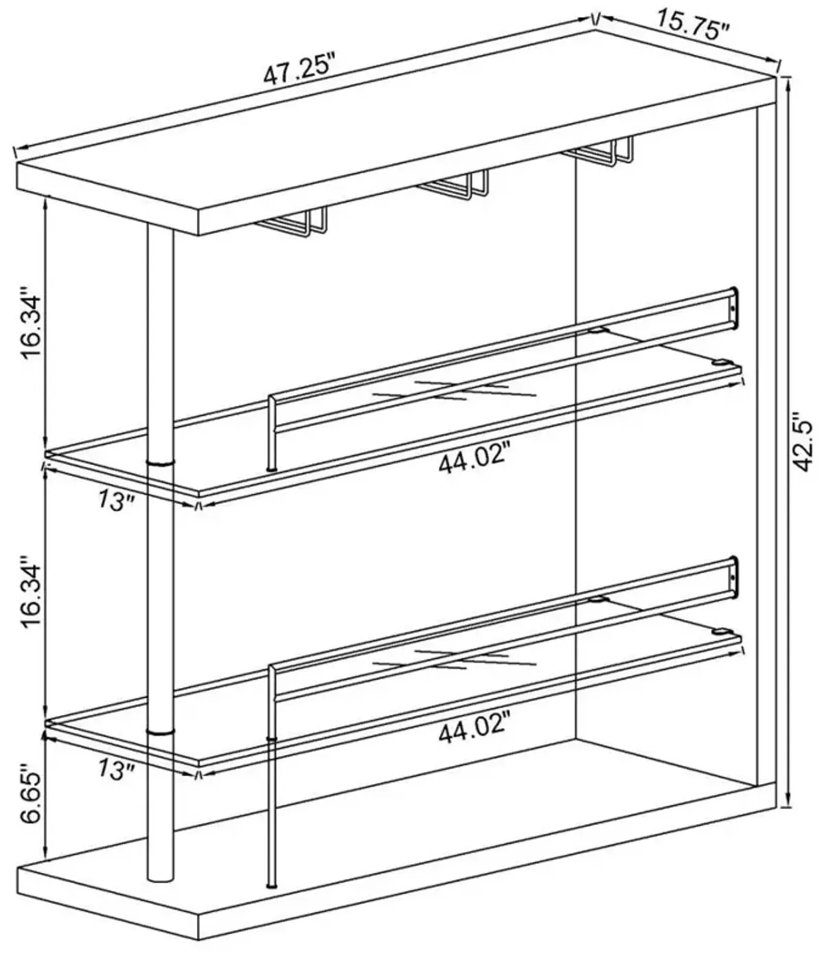 Prescott Rectangular 2-shelf Bar Unit Grey