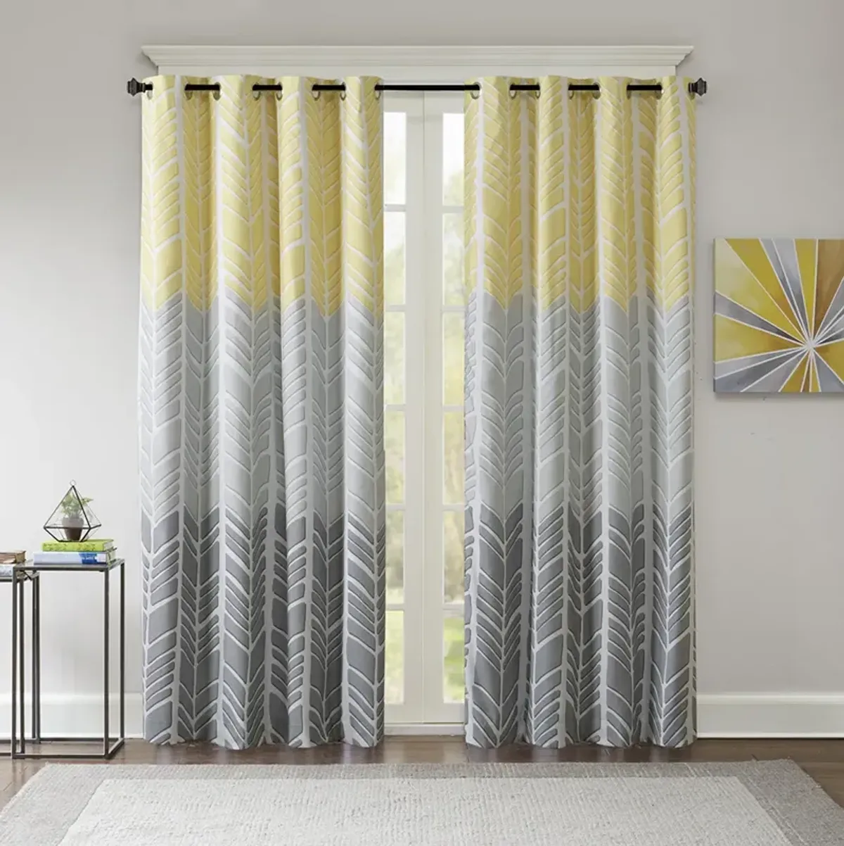 Intelligent Design Adel Yellow Printed Total Blackout Curtain Panel