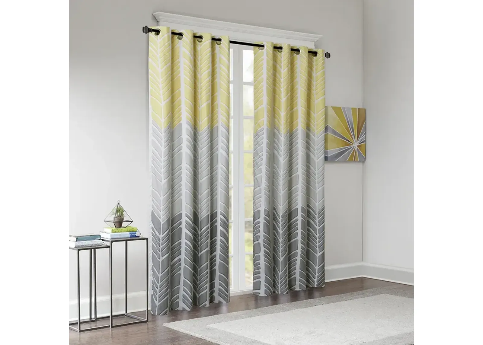 Intelligent Design Adel Yellow Printed Total Blackout Curtain Panel