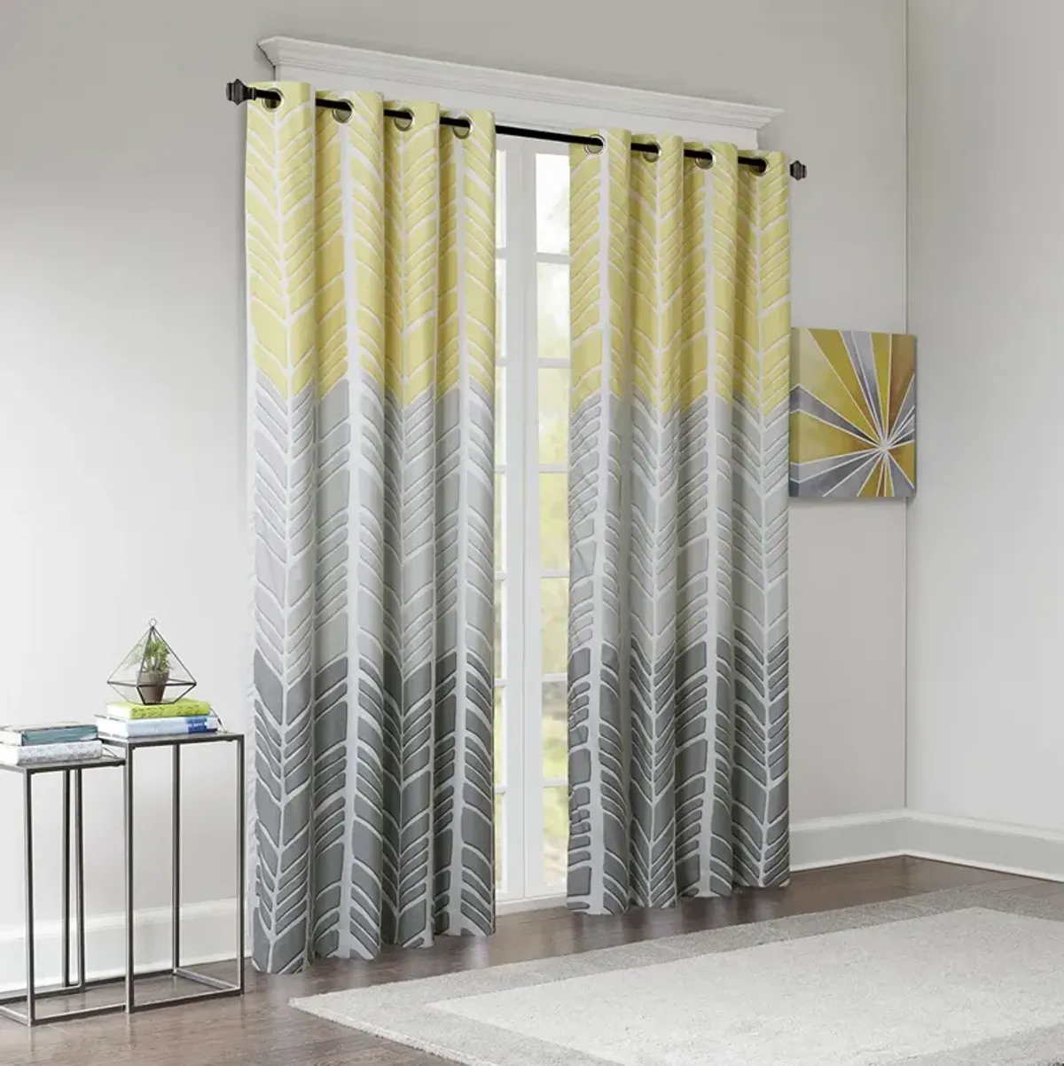 Intelligent Design Adel Yellow Printed Total Blackout Curtain Panel