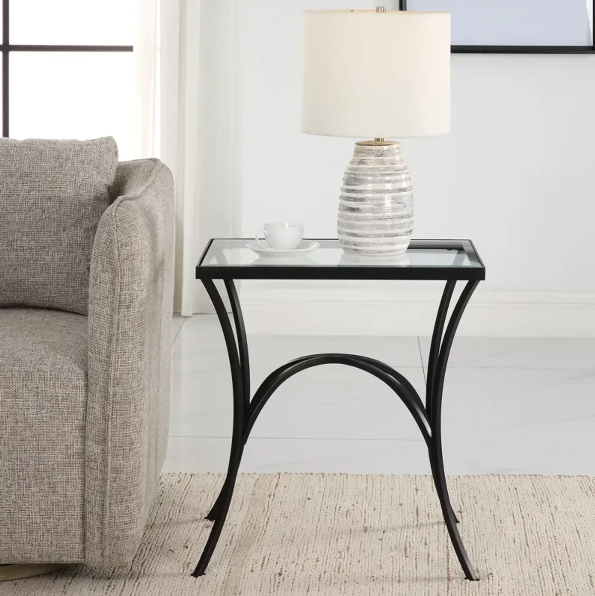 Alayna Black Metal & Glass End Table