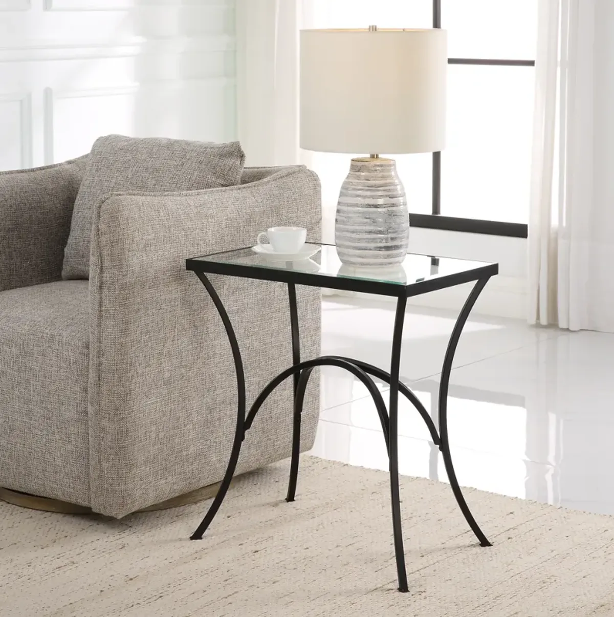 Alayna Black Metal & Glass End Table