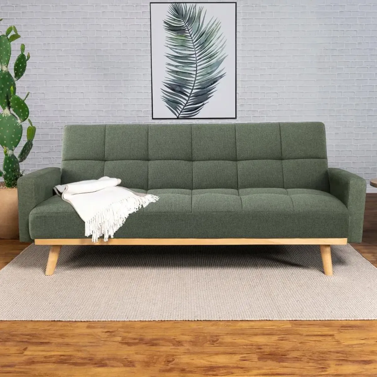 Kourtney Upholstered Track Arms Covertible Sofa Bed Sage Green