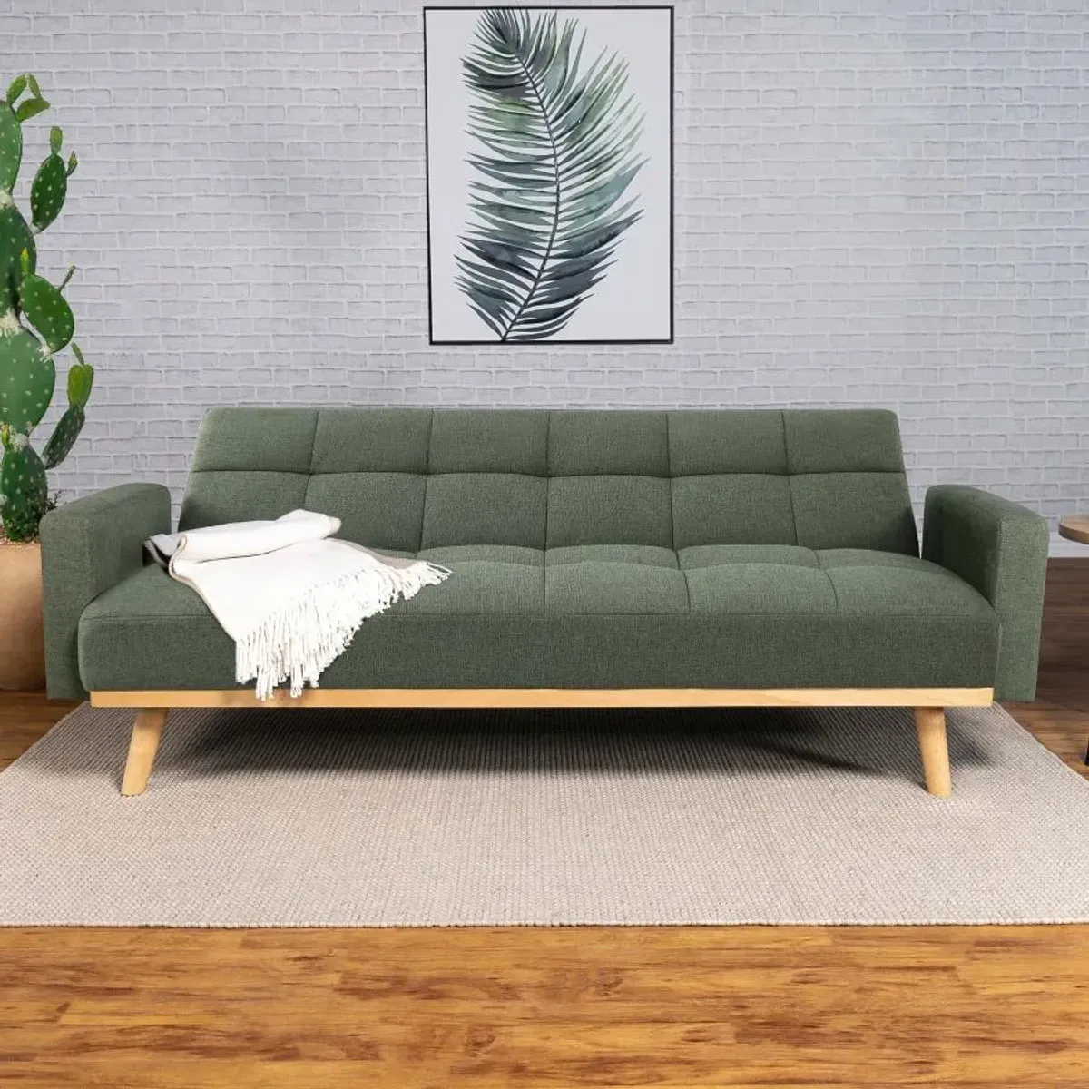 Kourtney Upholstered Track Arms Covertible Sofa Bed Sage Green