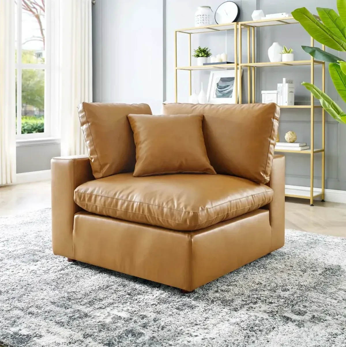 Commix Down Filled Overstuffed Vegan Leather Corner Chair