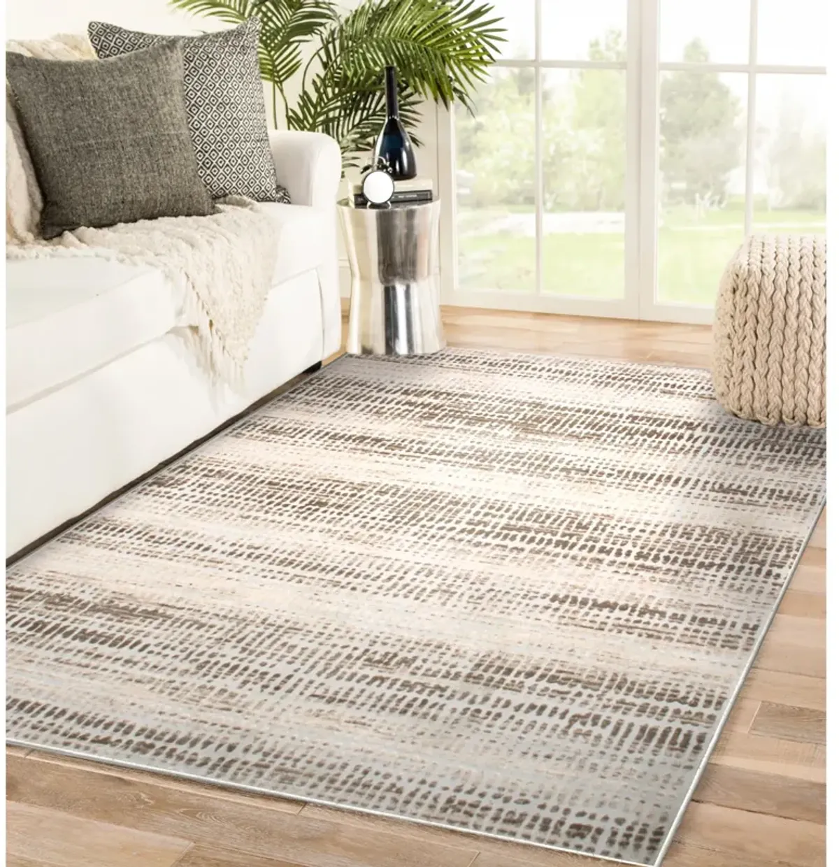 ARIELLA Cream/Brown Rectangle 2'6" x 10 ft Rug