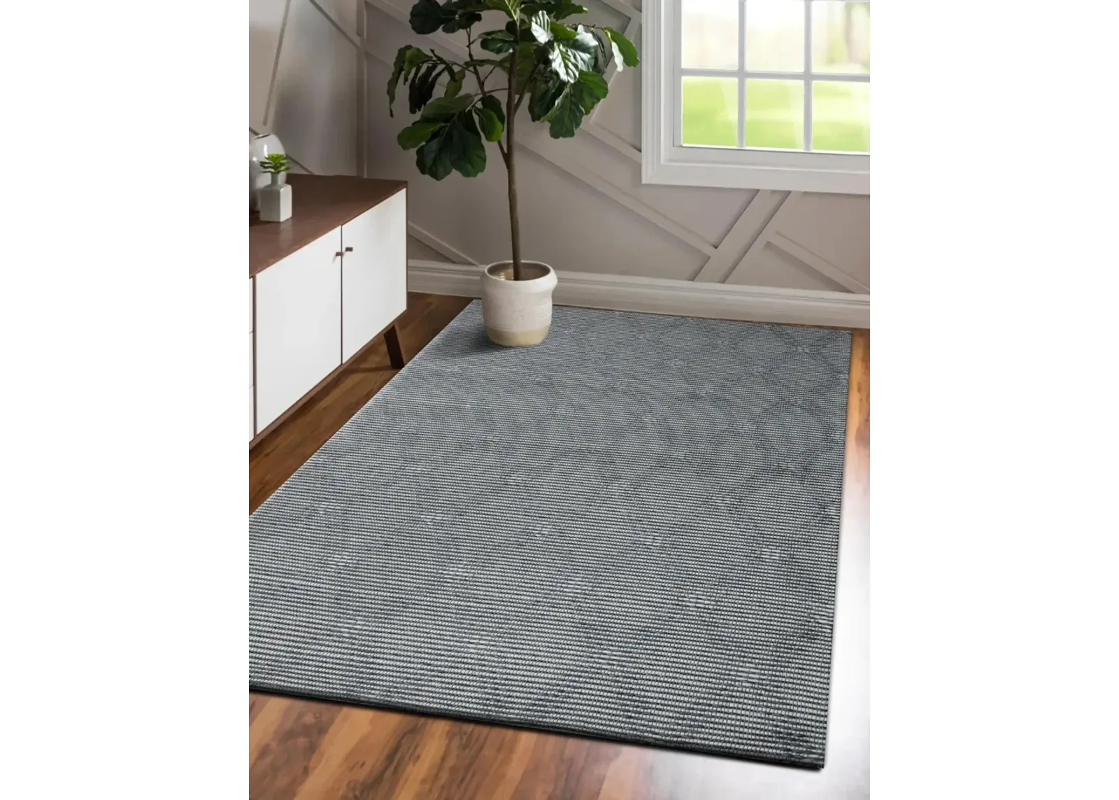 Bigen Blas Gray/Ivory Transitional Diamond Organic Wool Indoor Area Rug, 7'9" x 9'9"