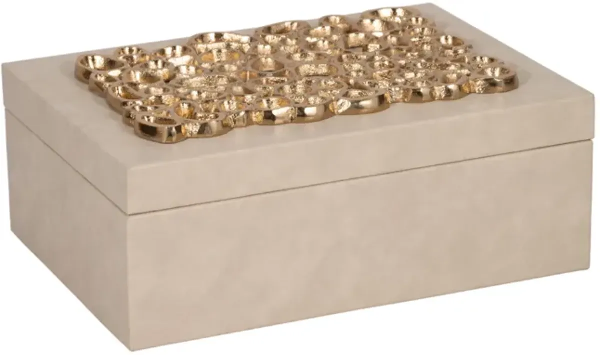 11" Box With Gold Open Cut-out On Top, Ivory