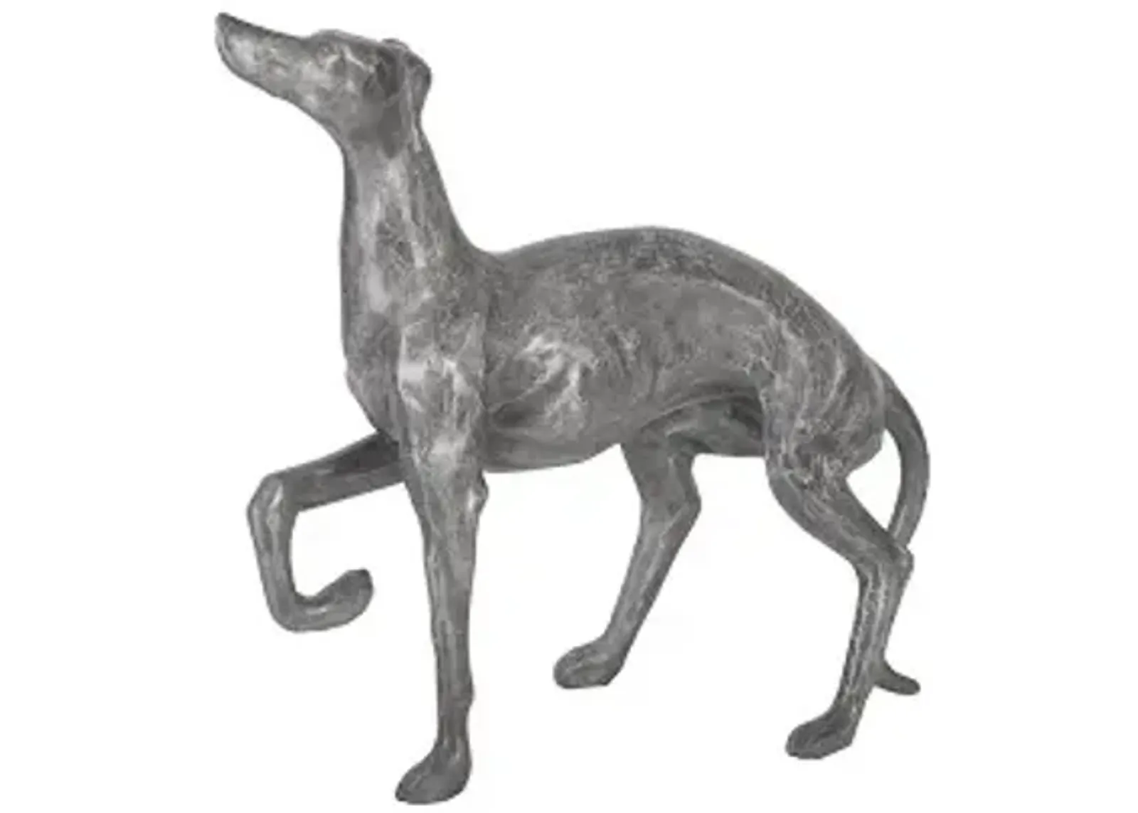 prancing dog sculpture, black/silver, aluminum