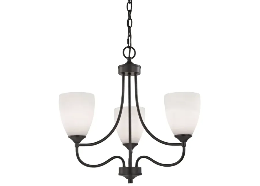 Arlington 3-Light Chandelier in Oil Rubbed Bronze with White Glass