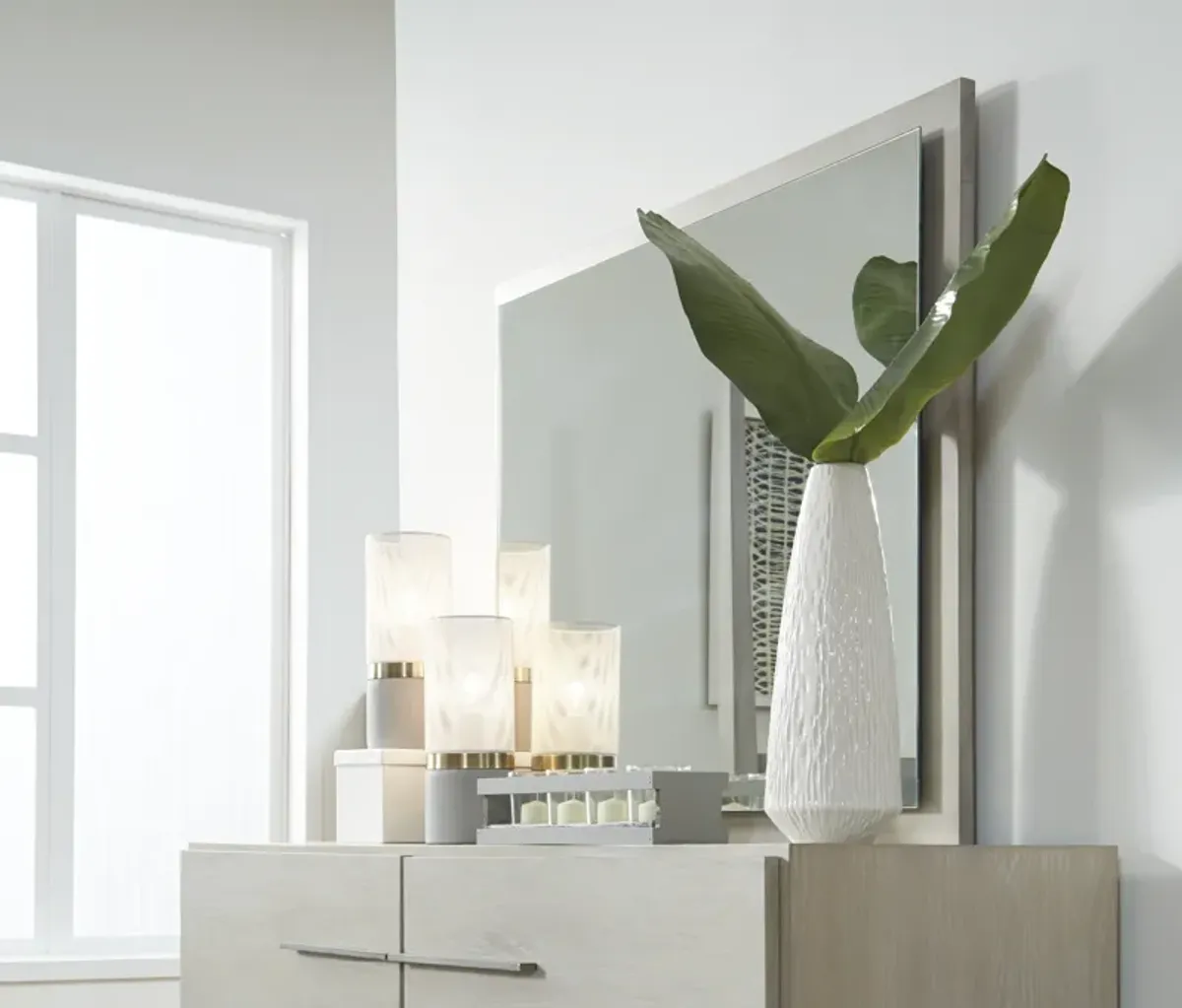 Destination Floating Glass Mirror in Cotton Grey