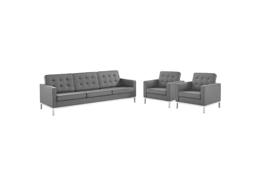 Loft 3 Piece Tufted Upholstered Faux Leather Set