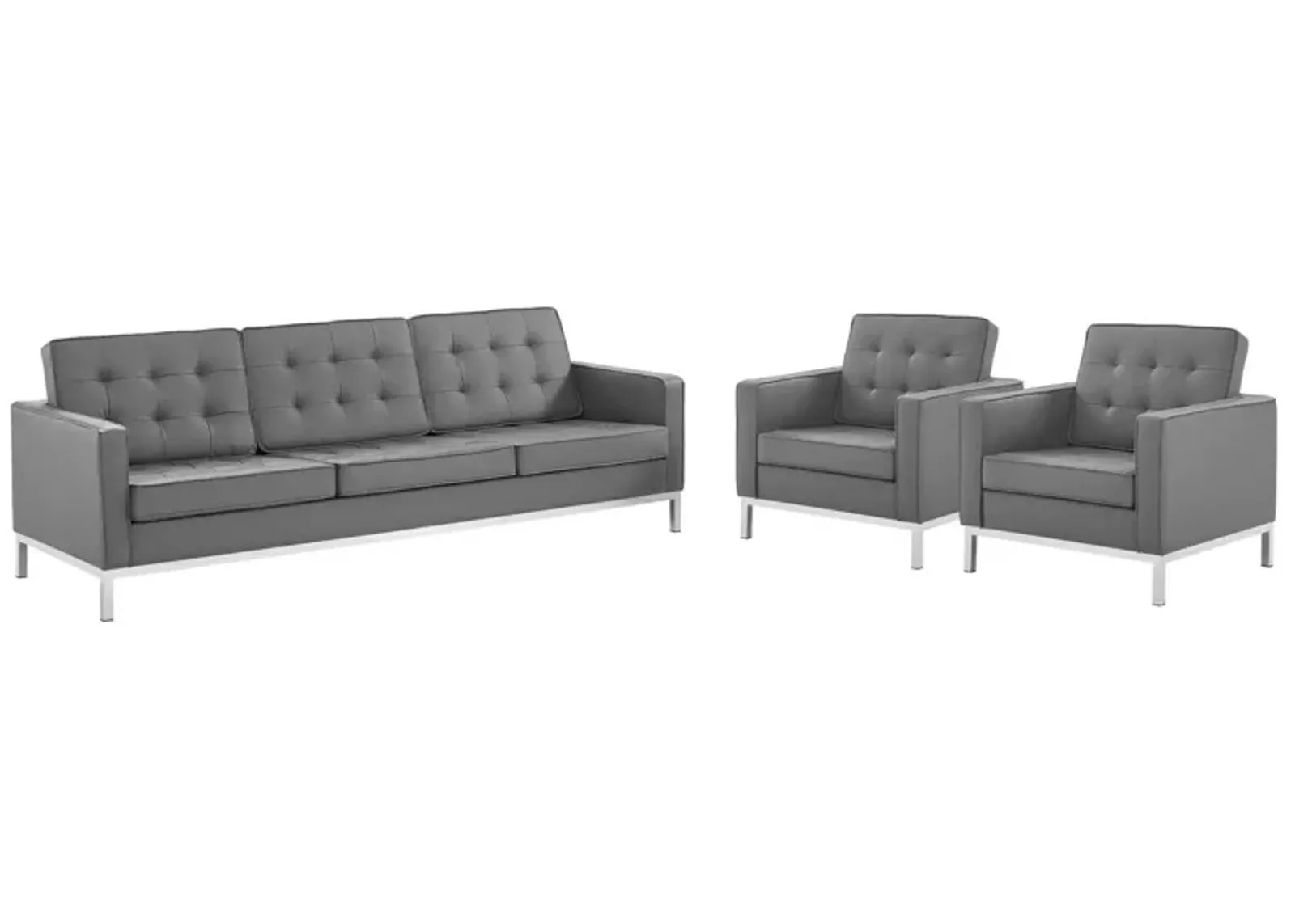 Loft 3 Piece Tufted Upholstered Faux Leather Set