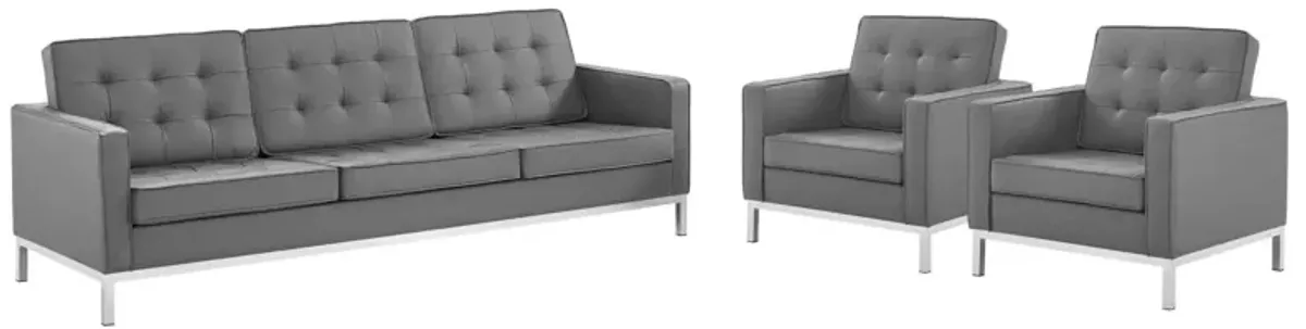 Loft 3 Piece Tufted Upholstered Faux Leather Set