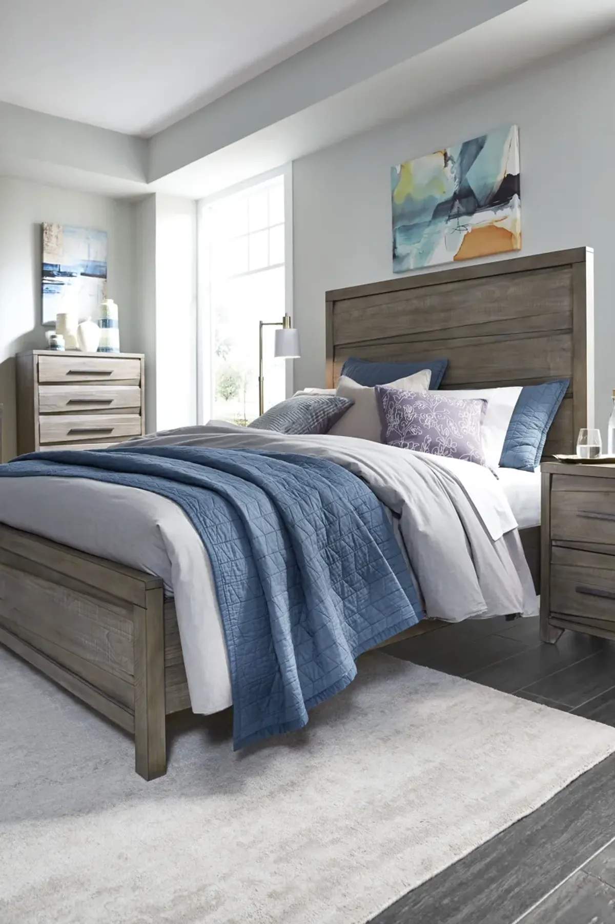 Hearst Solid Wood California King-Size Panel Bed in Sahara Tan