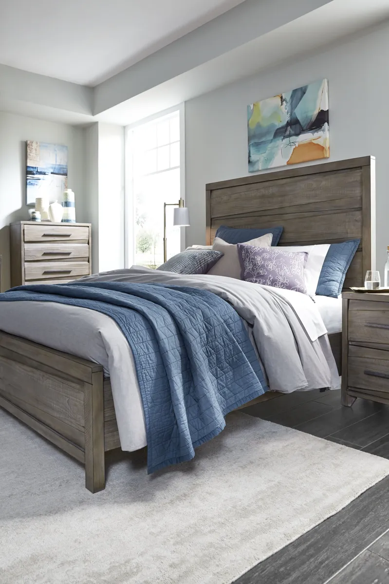 Hearst Solid Wood California King-Size Panel Bed in Sahara Tan