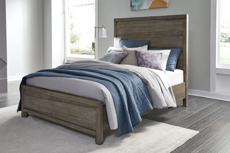 Hearst Solid Wood California King-Size Panel Bed in Sahara Tan