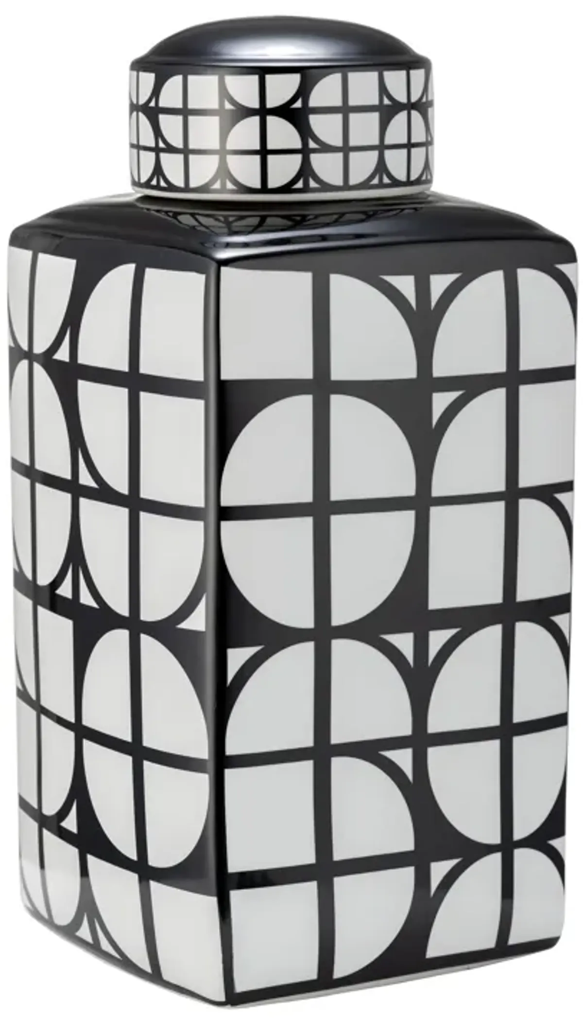 Cer, 18"h Square Jar W/ Lid, Black/white