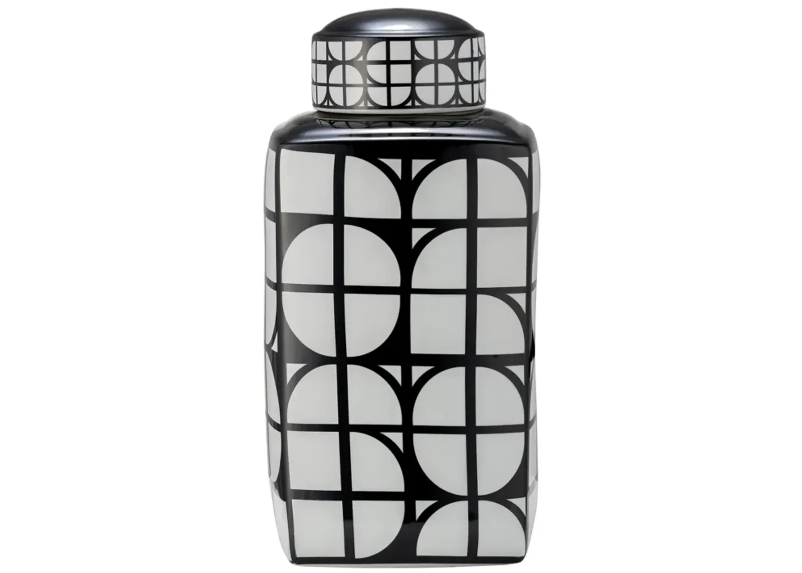 Cer, 18"h Square Jar W/ Lid, Black/white