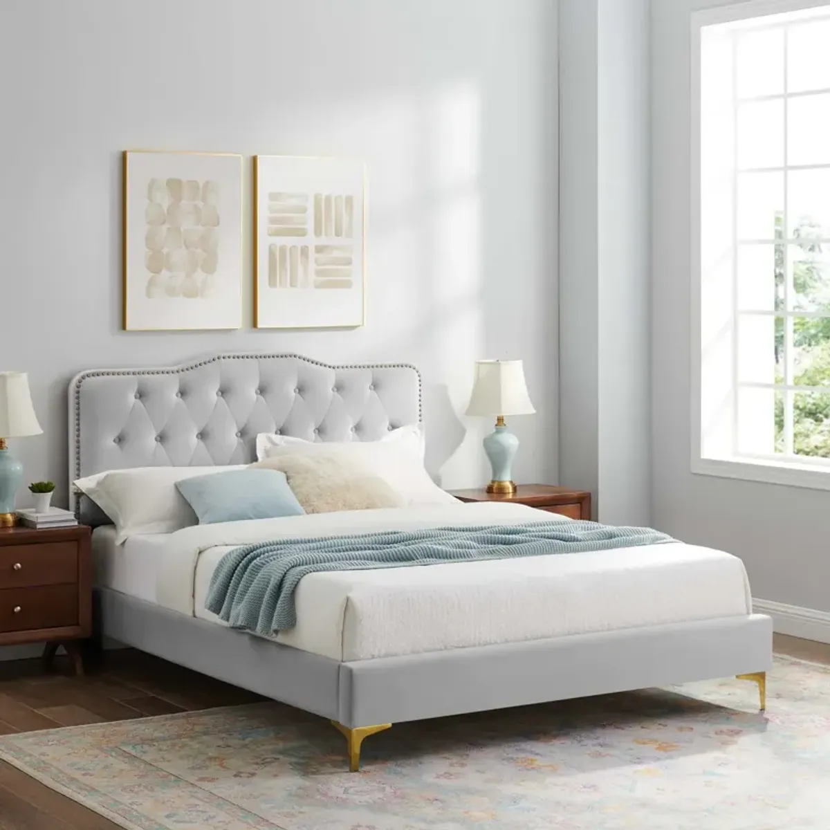 Amber Tufted Performance Velvet Twin Platform Bed