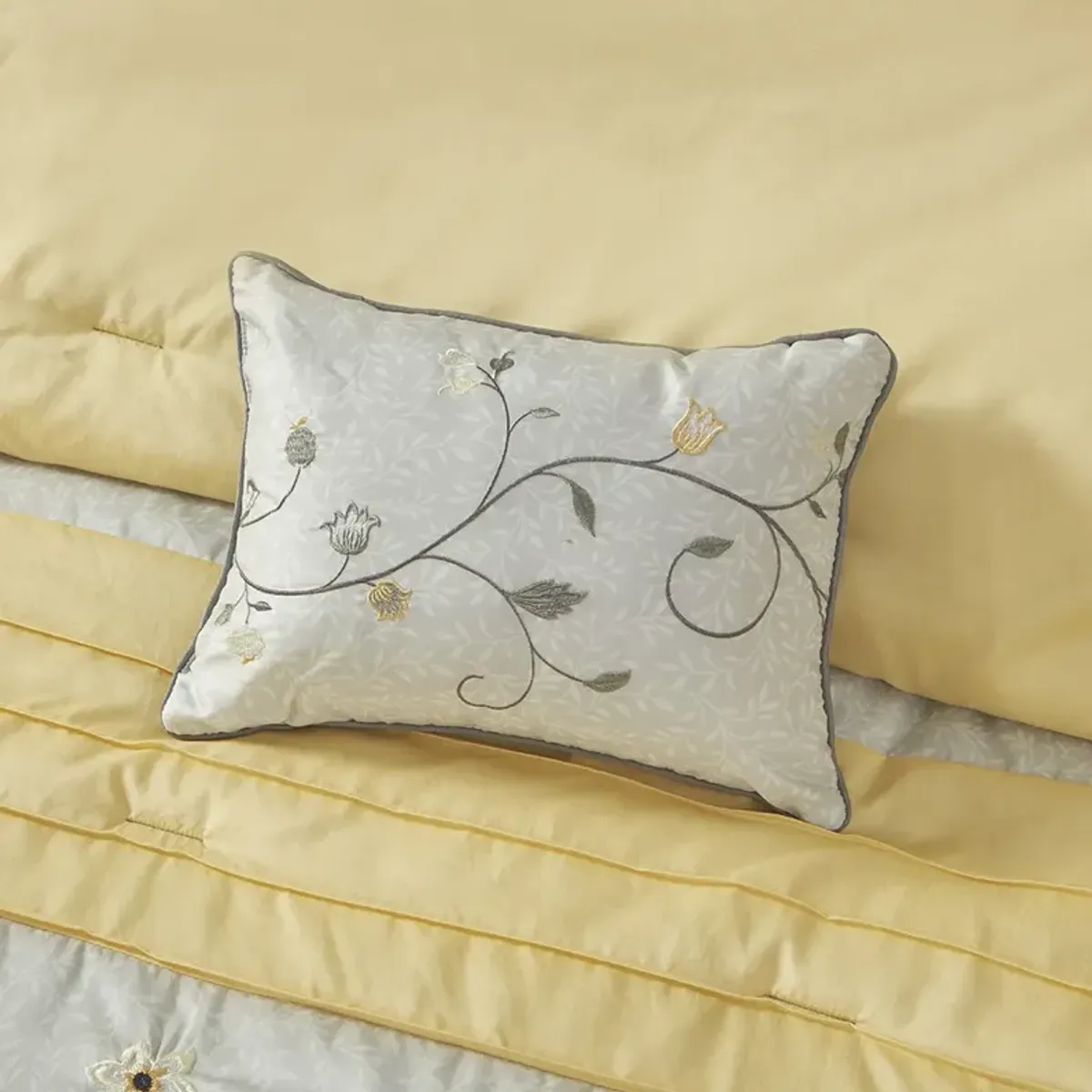 Madison Park Serene Yellow Embroidered 7 Piece Comforter Set