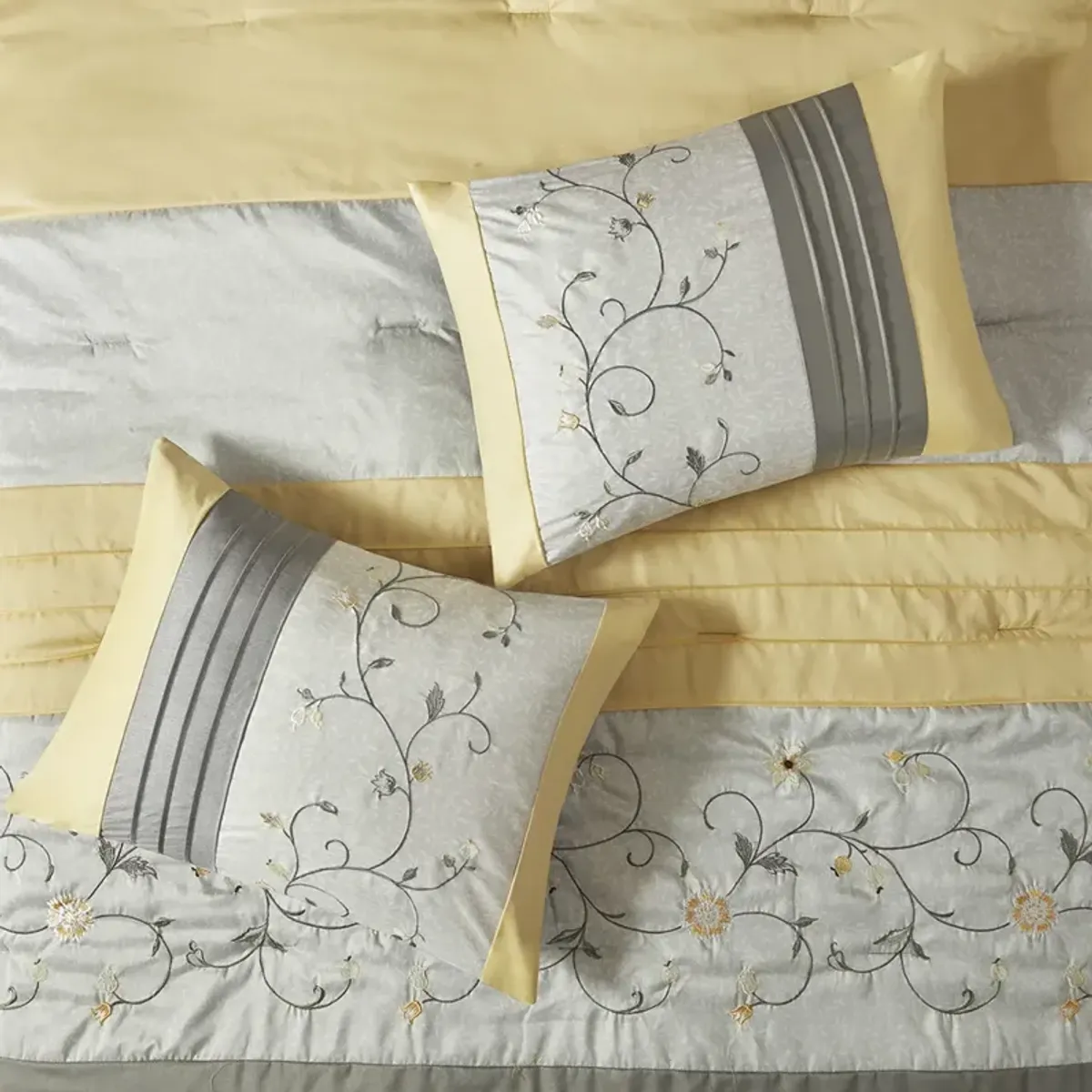 Madison Park Serene Yellow Embroidered 7 Piece Comforter Set