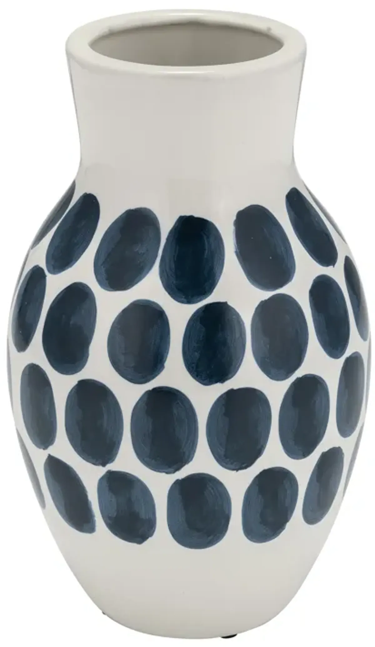 Cer, 10"h Navy Polk-a-dot Flower Vase, White