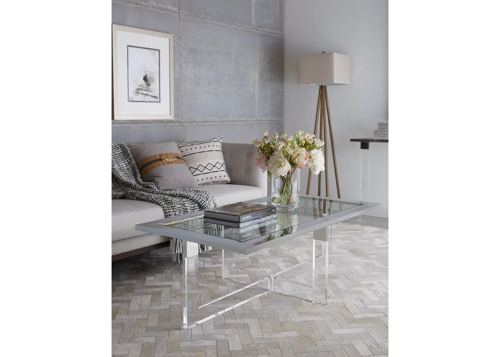 Bastian Coffee Table in Clear Acrylic and Gunmetal Polished Stainless Steel