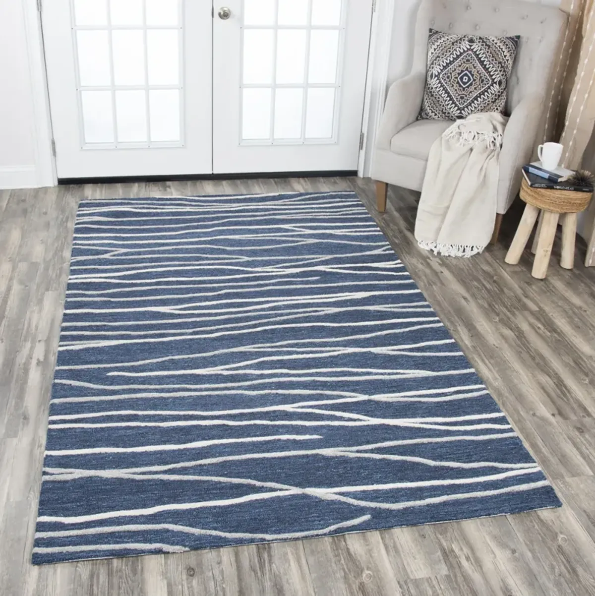 Idyllic Navy/Gray Lines Wool 10' x 13' Rectangle Rug