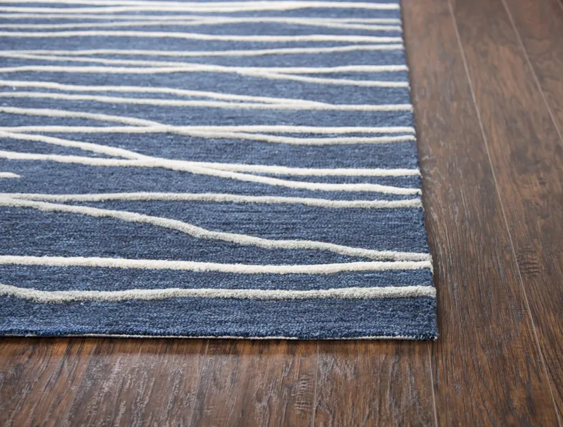 Idyllic Navy/Gray Lines Wool 10' x 13' Rectangle Rug