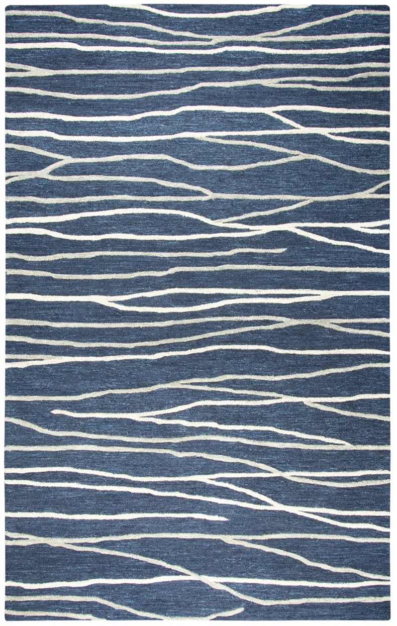 Idyllic Navy/Gray Lines Wool 10' x 13' Rectangle Rug