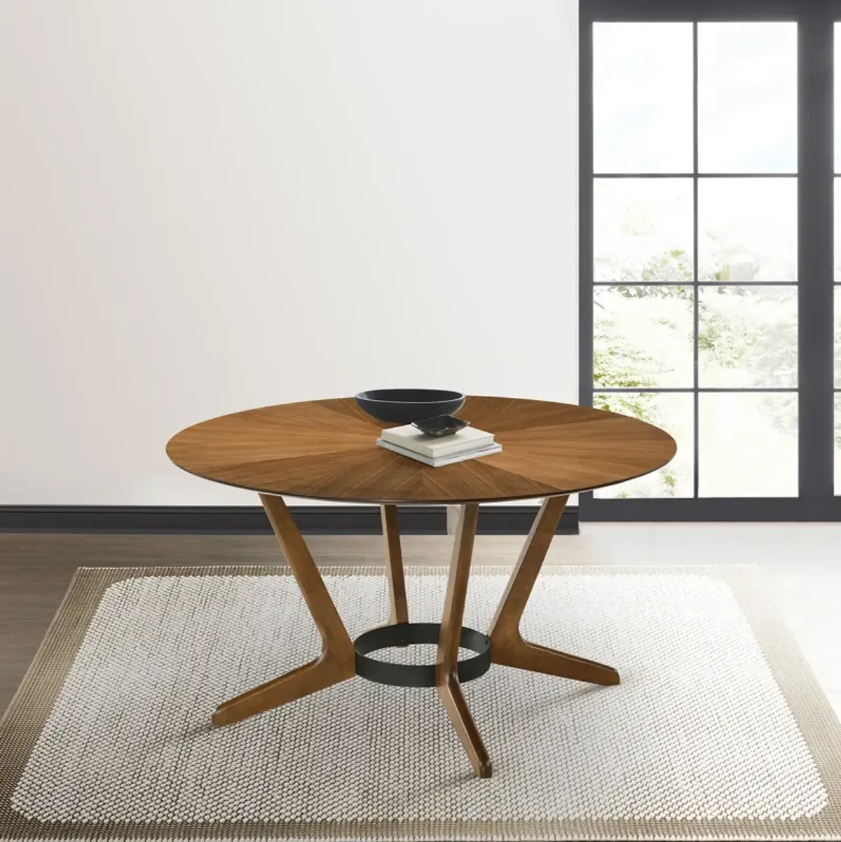 Santana Round Wood Dining Table in Walnut Finish