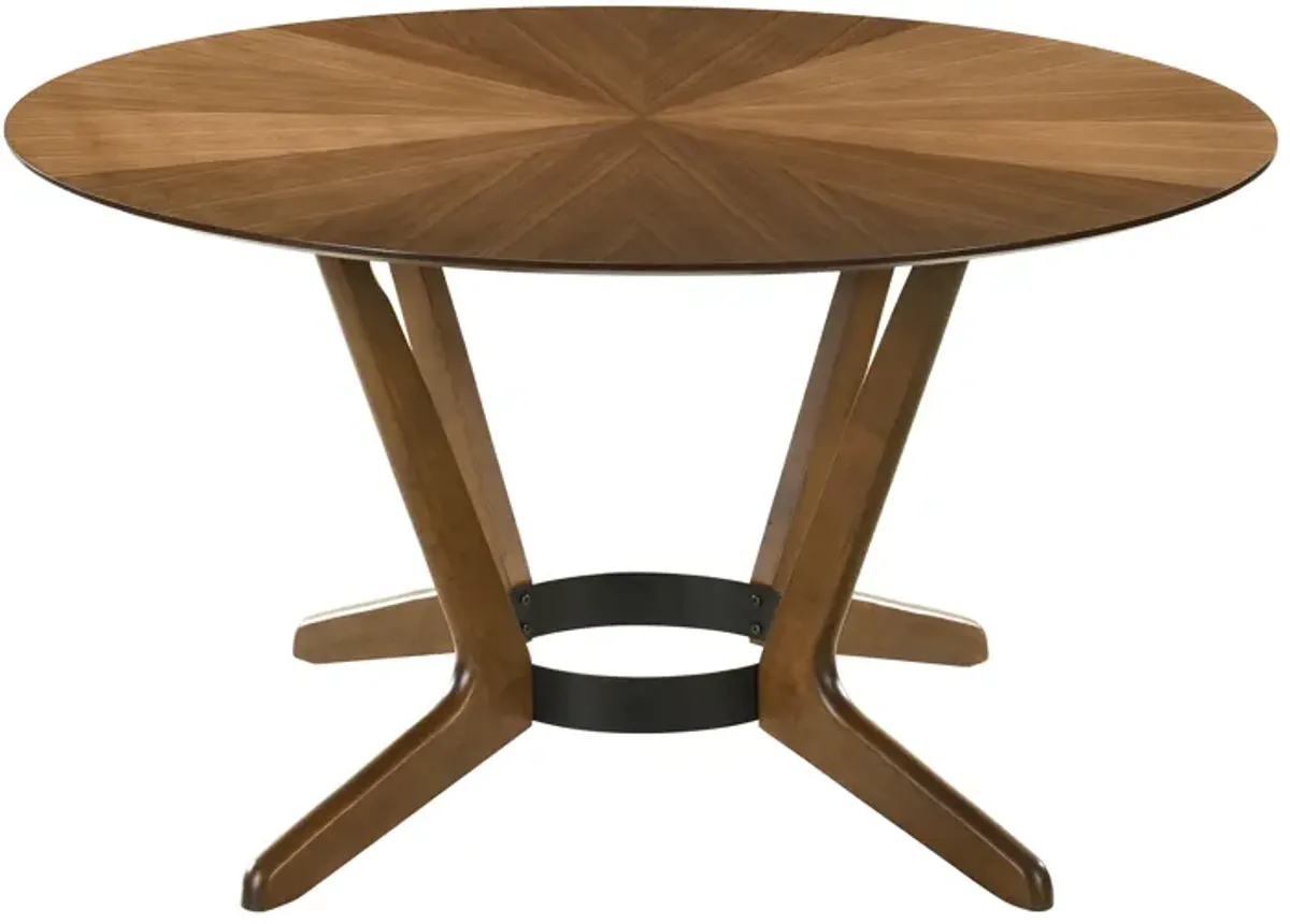 Santana Round Wood Dining Table in Walnut Finish