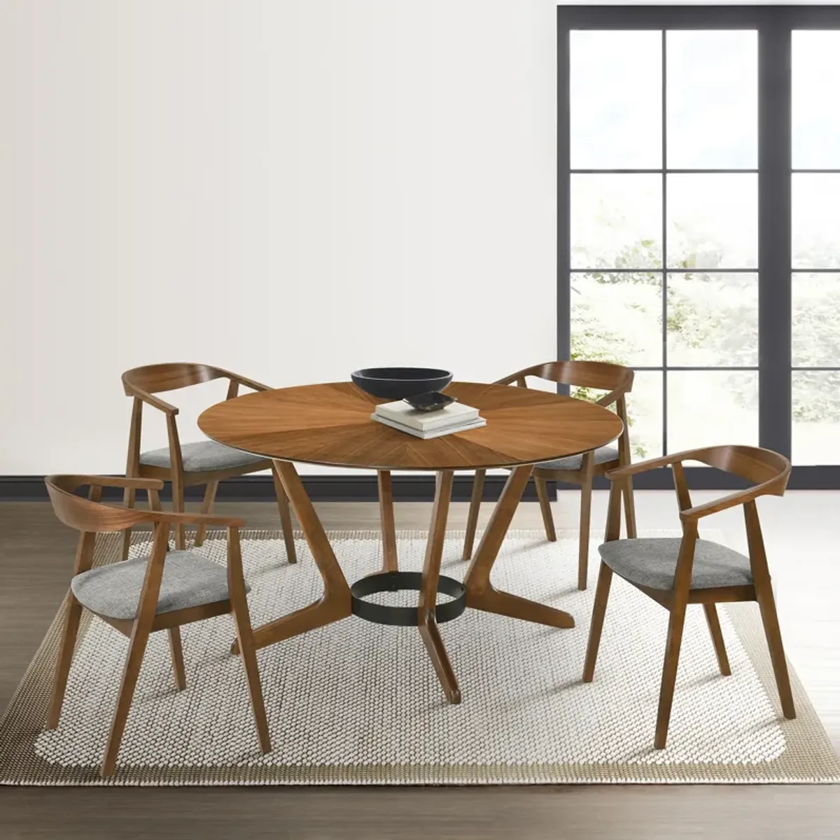 Santana Round Wood Dining Table in Walnut Finish