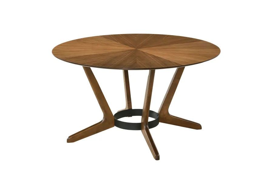 Santana Round Wood Dining Table in Walnut Finish