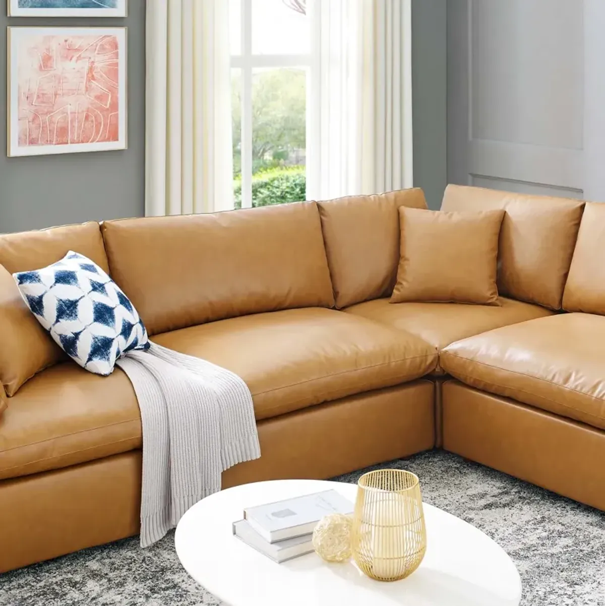 Commix Down Filled Overstuffed Vegan Leather 8-Piece Sectional Sofa