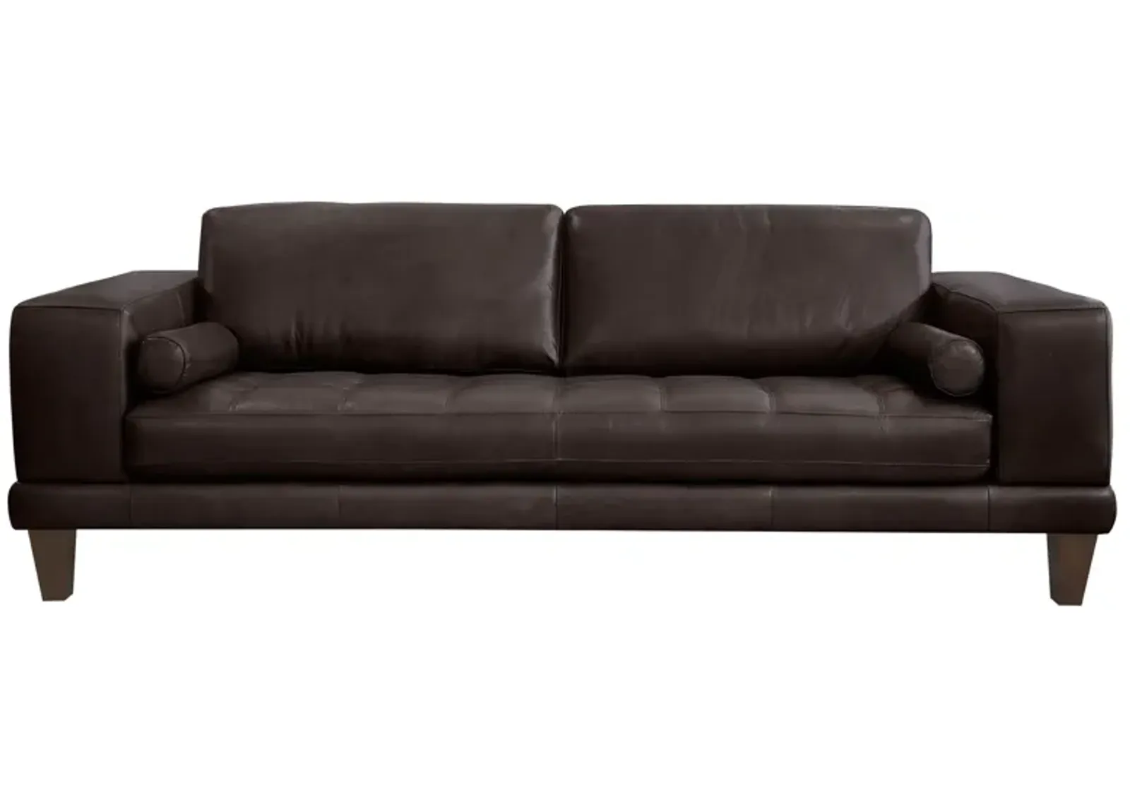 Wynne Contemporary Sofa in Genuine Espresso Leather with Brown Wood Legs