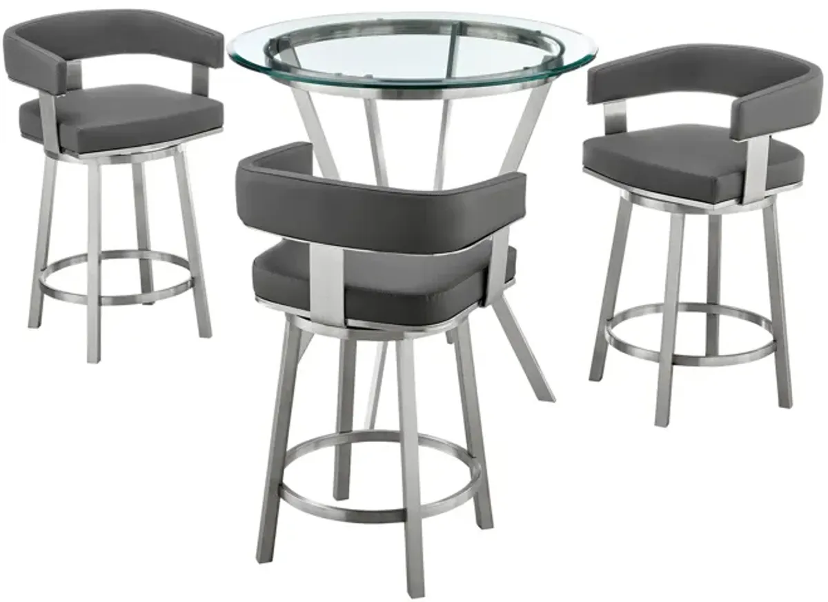 Naomi and Lorin 4-Piece Counter Height Dining Set in Brushed Stainless Steel and Grey Faux Leather