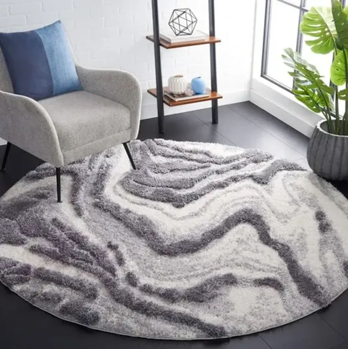 HI-LO SHAG 208 Grey  6'-7' X 6'-7' Round Round Rug