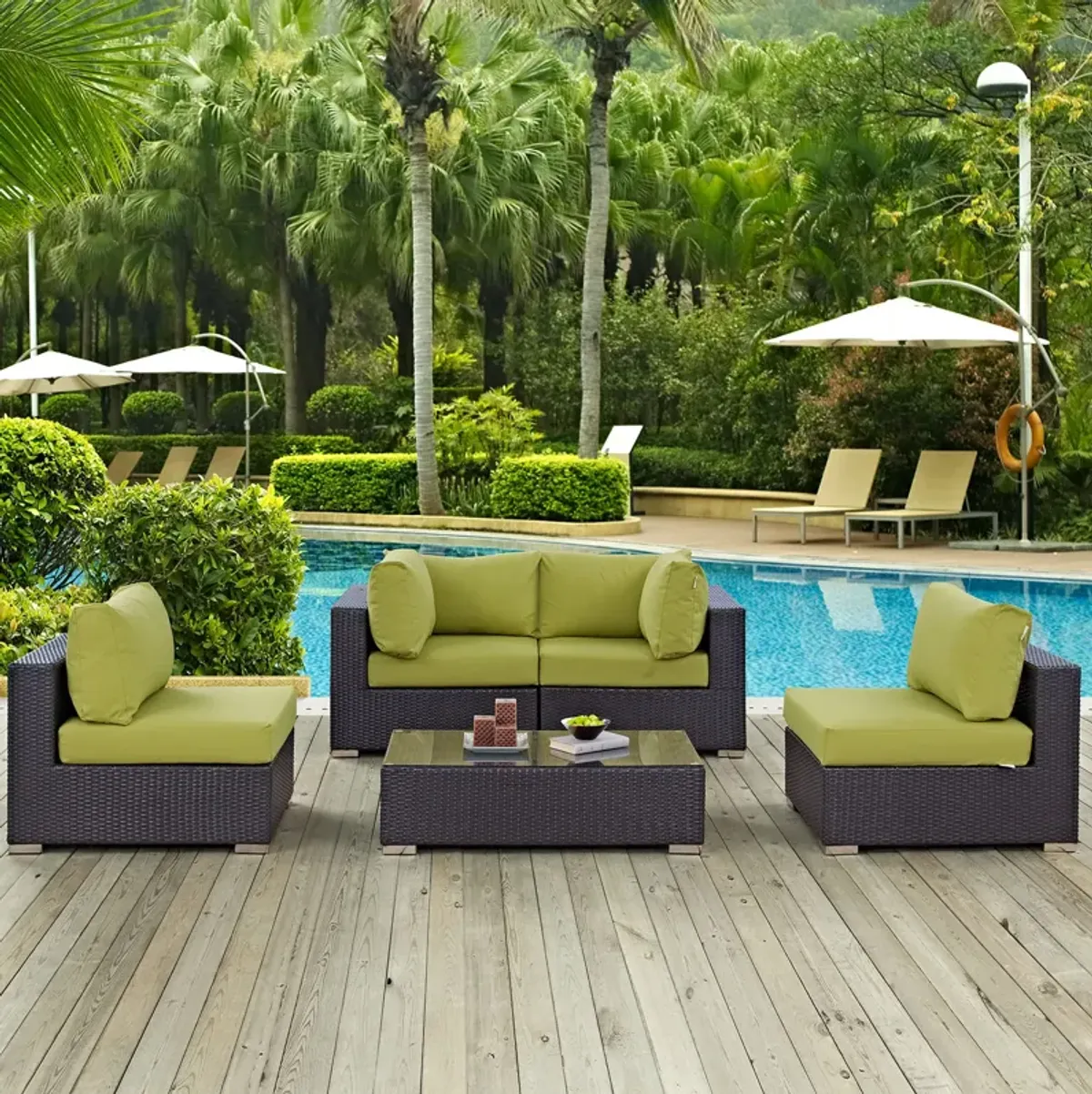 Convene 5 Piece Outdoor Patio Sectional Set