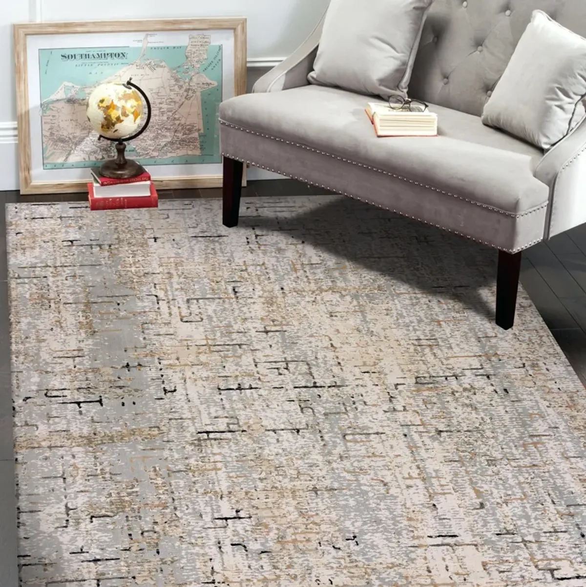 Imagica Neutral Transitional Geometric Contemporary Accent Rug 1'10" x 3'