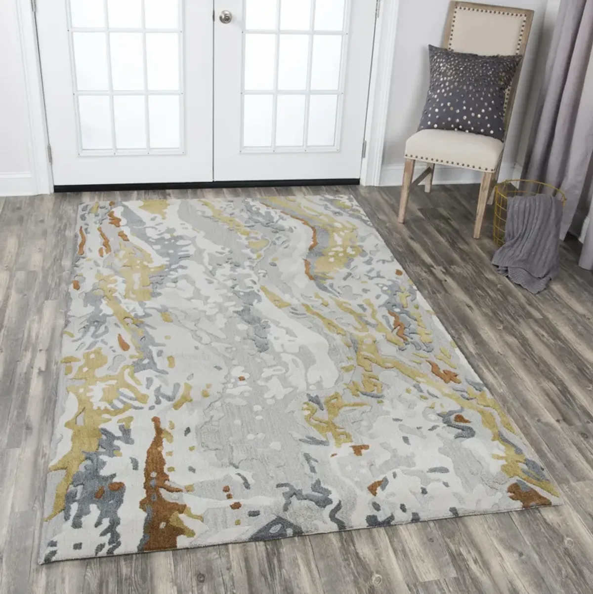 Mod Gray/Multi Abstract Wool/Tencel 10' x 13' Rectangle Rug