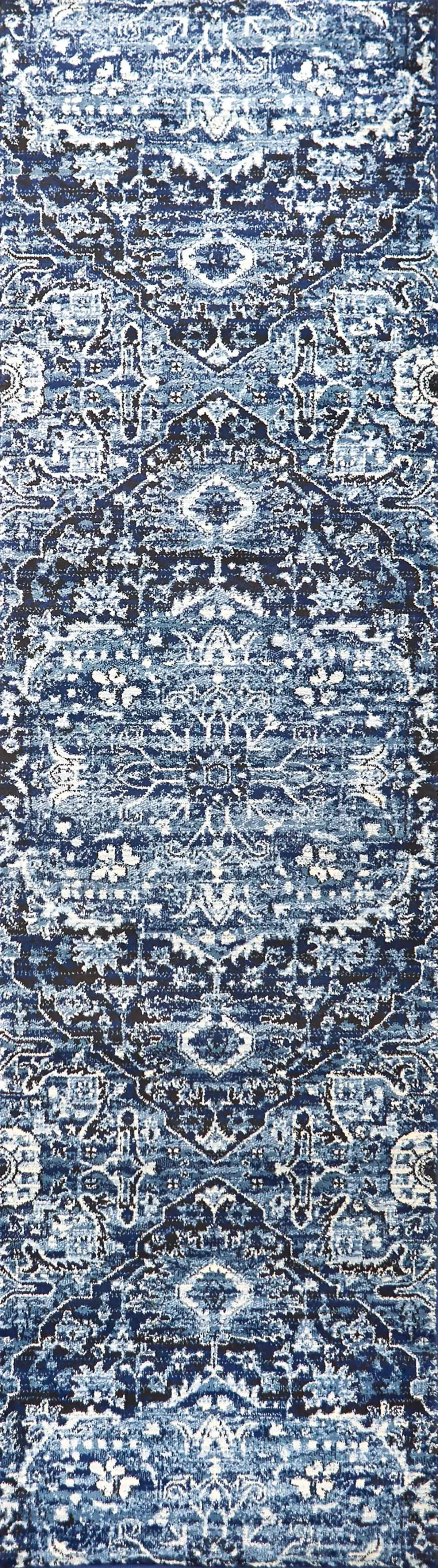 Panache Blue/Ivory Central Medallion Polypropylene 2'3" x 7'7" Runner Rug