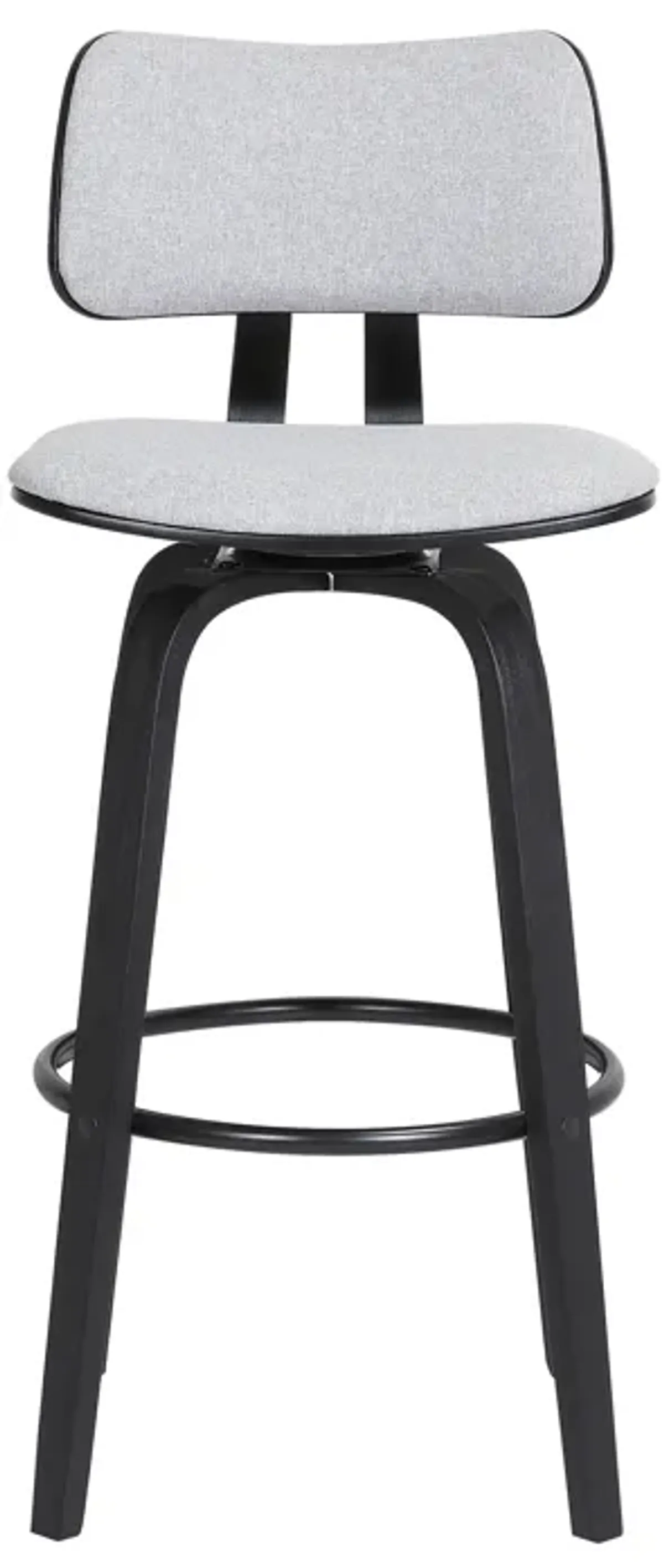 Pico 30" Swivel Black Wood Bar Stool in Light Gray Fabric with Black Metal