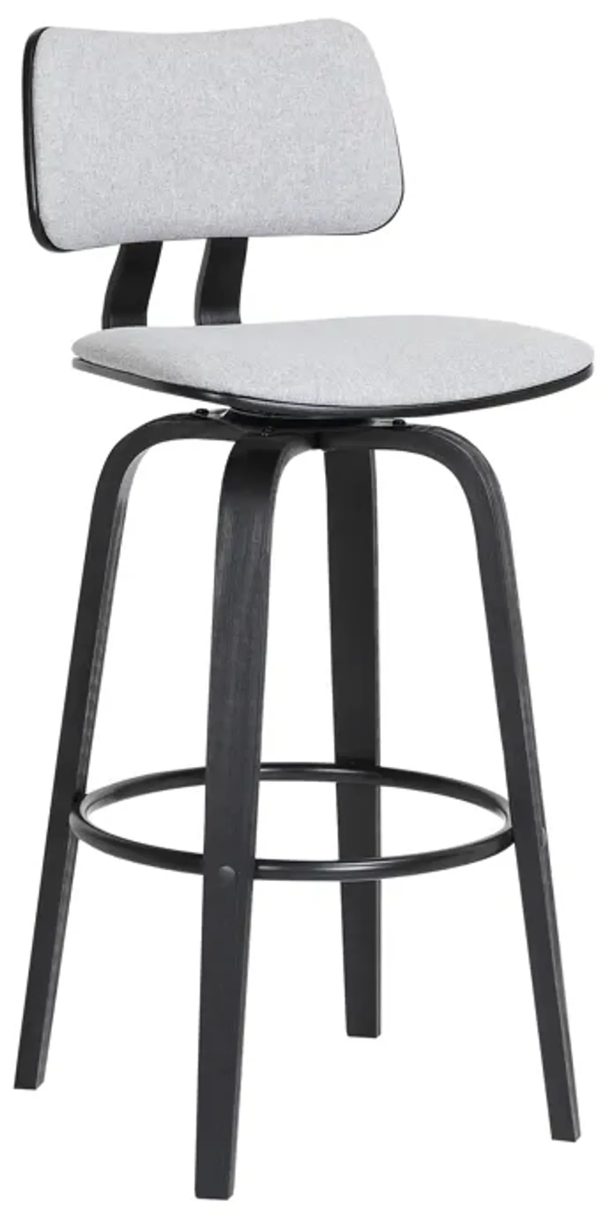 Pico 30" Swivel Black Wood Bar Stool in Light Gray Fabric with Black Metal